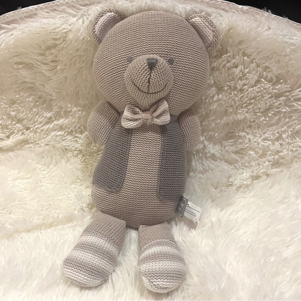 Bentley Bear Living Textiles Plush Teddy Bear Rattle Grey